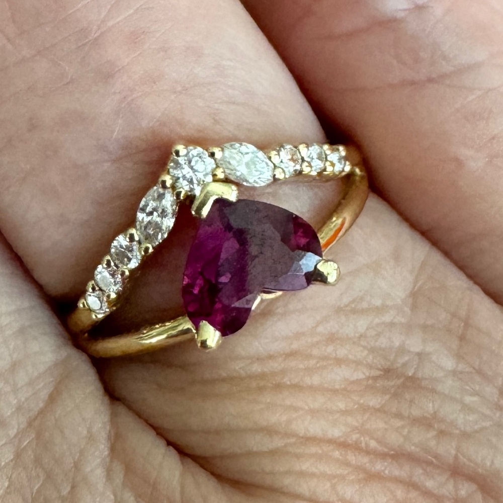 Custom Design RUBY HEART/DIAMONDS 14K YELLOW GOLD RING SIZE 6- APPRAISED @ $3300